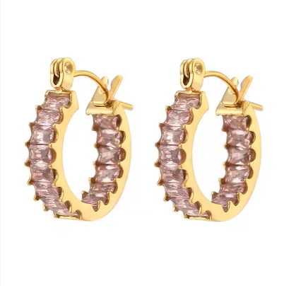 Diamond light pink hoop earrings