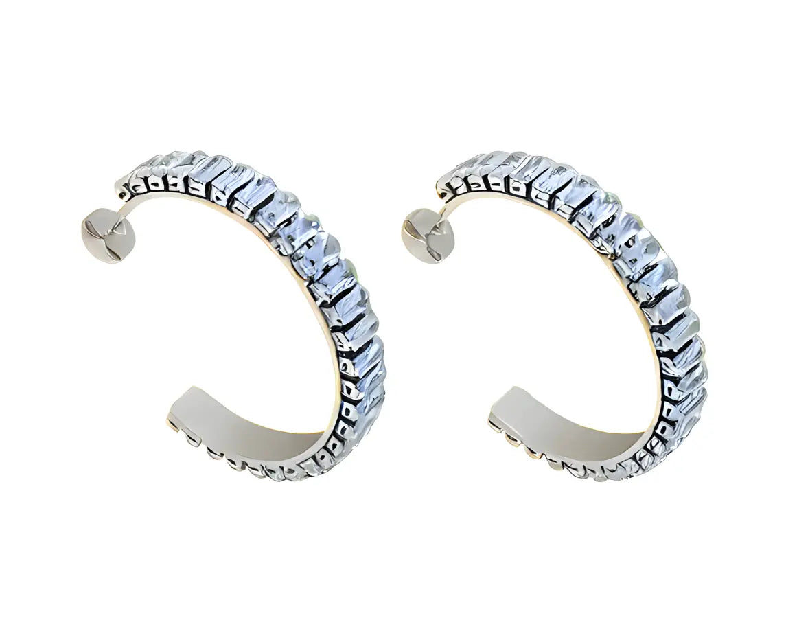 Silver Emerald diamond hoop earrings