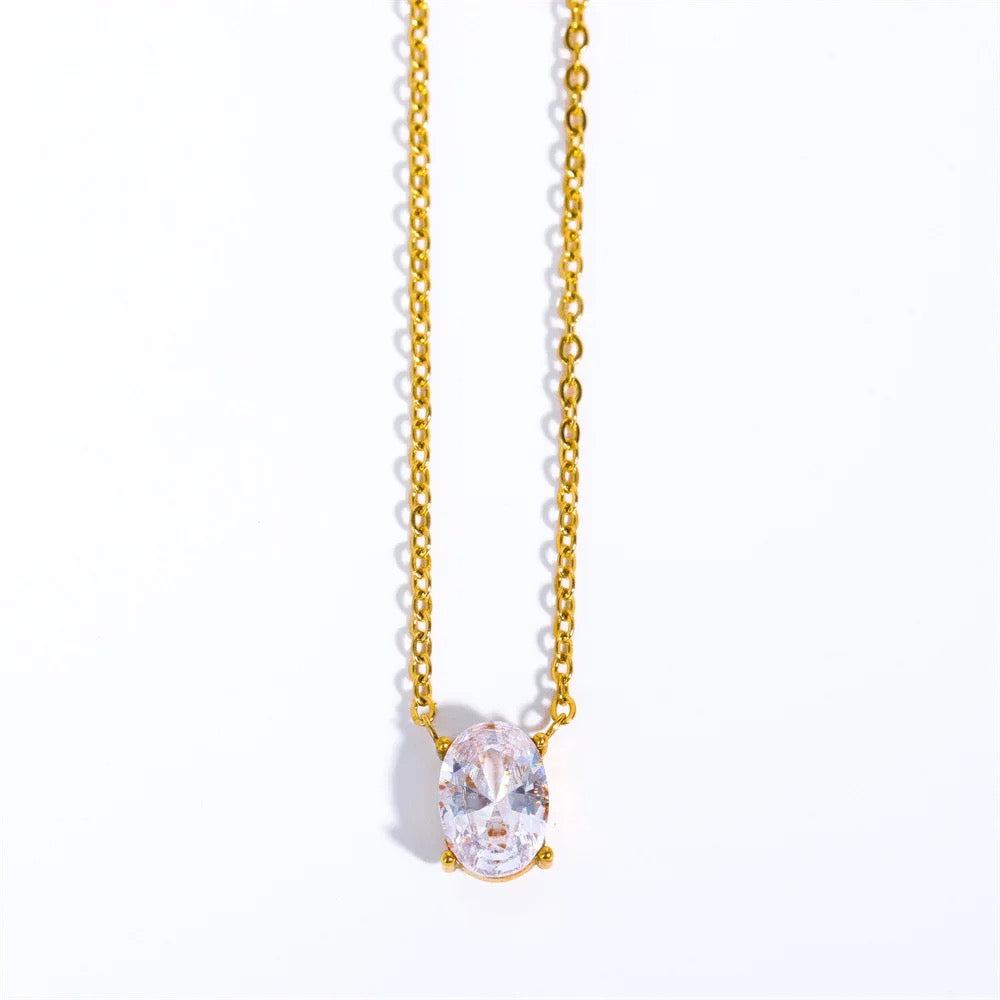 Dainty oval gold diamond necklace