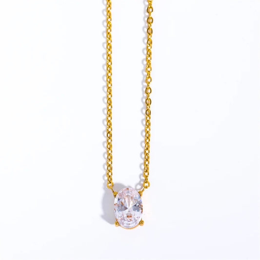 Dainty oval gold diamond necklace