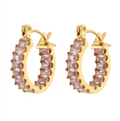 Diamond light pink hoop earrings 